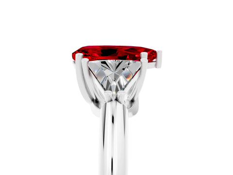White gold Three-Stone Pear Cut Cut Diamond Ring with Trillion Side Stones and Four-Prong Setting_5