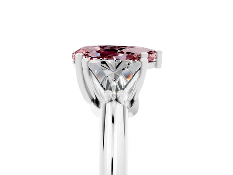 White gold Three-Stone Pear Cut Cut Diamond Ring with Trillion Side Stones and Four-Prong Setting_5