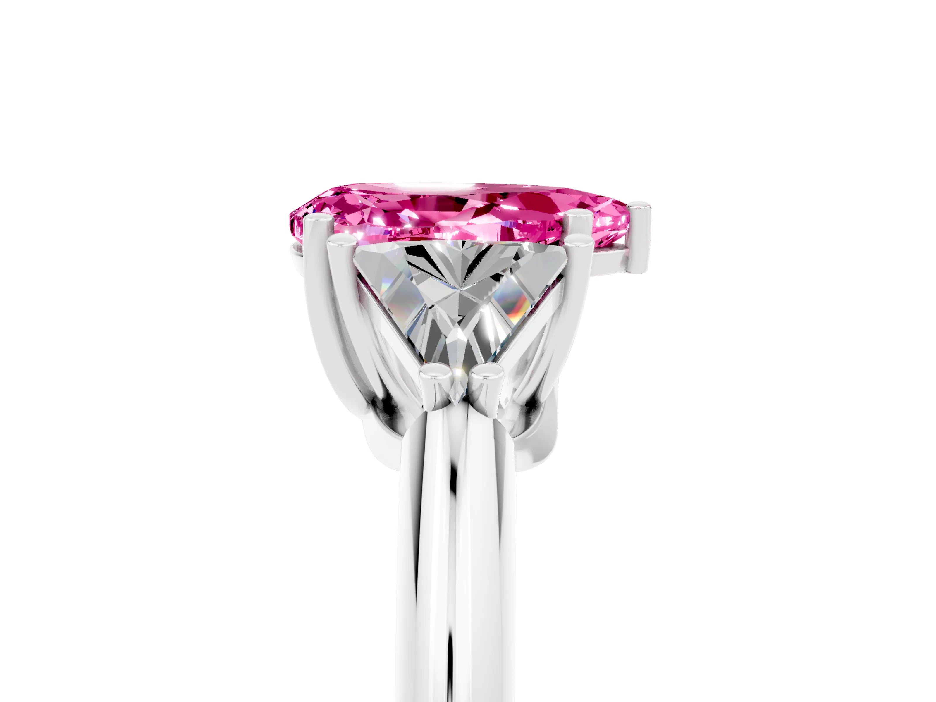 White gold Three-Stone Pear Cut Cut Diamond Ring with Trillion Side Stones and Four-Prong Setting_5