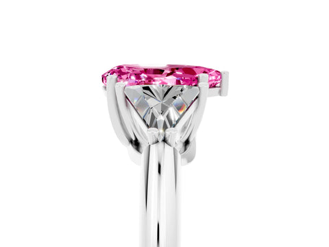 White gold Three-Stone Pear Cut Cut Diamond Ring with Trillion Side Stones and Four-Prong Setting_5