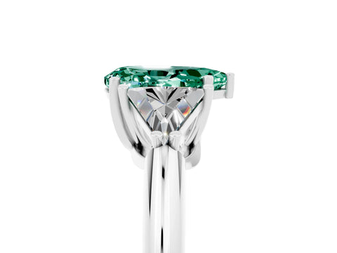 White gold Three-Stone Pear Cut Cut Diamond Ring with Trillion Side Stones and Four-Prong Setting_5