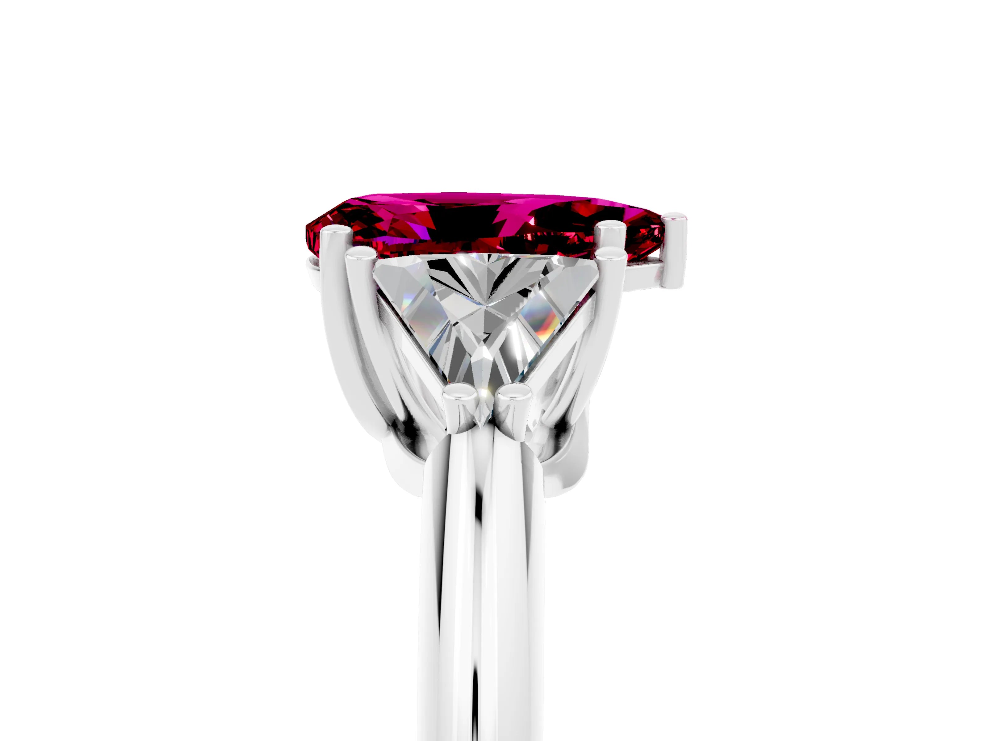 White gold Three-Stone Pear Cut Cut Diamond Ring with Trillion Side Stones and Four-Prong Setting_5