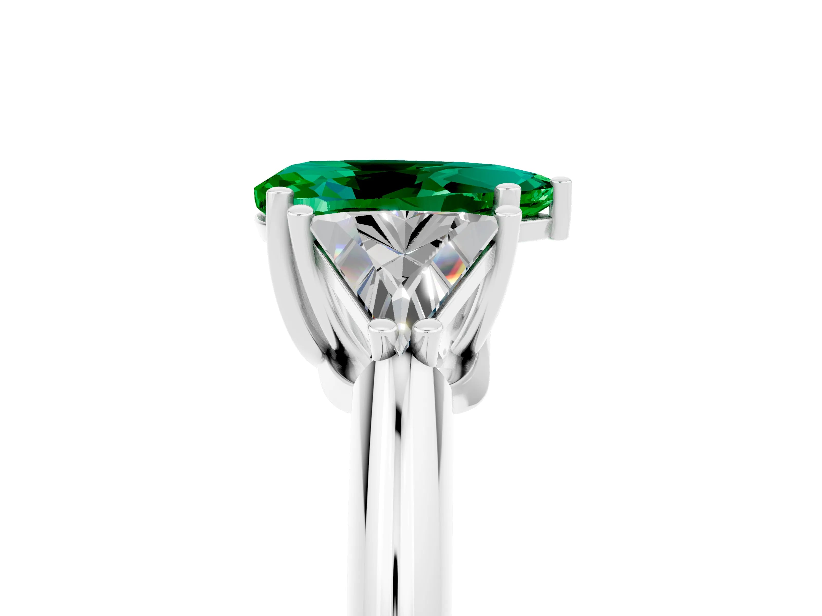 White gold Three-Stone Pear Cut Cut Diamond Ring with Trillion Side Stones and Four-Prong Setting_5