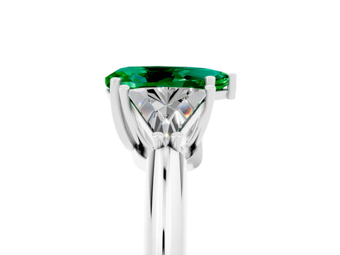 White gold Three-Stone Pear Cut Cut Diamond Ring with Trillion Side Stones and Four-Prong Setting_5