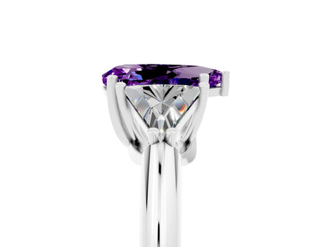White gold Three-Stone Pear Cut Cut Diamond Ring with Trillion Side Stones and Four-Prong Setting_5