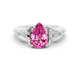 White gold Three-Stone Pear Cut Cut Diamond Ring with Trillion Side Stones and Four-Prong Setting
