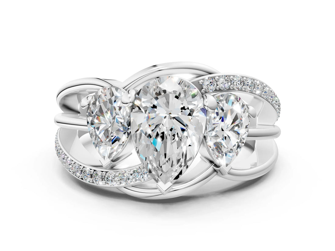 White gold Three-Stone Pear Cut Cut Diamond Split Shank Prong Set Ring_7