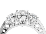 White gold Three-Stone Pear Cut Diamond Cathedral Engagement Ring with Prong Setting_10