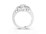 White gold Three-Stone Pear Cut Diamond Cathedral Engagement Ring with Prong Setting_9