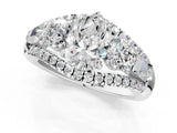 White gold Three-Stone Pear Cut Diamond Engagement Ring with Pave Band and Prong Setting_7