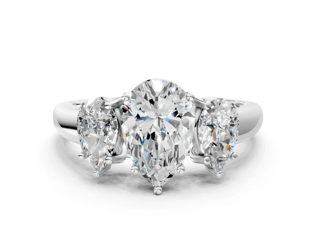 White gold Three-Stone Pear Cut Diamond Engagement Ring with Prong Setting_7