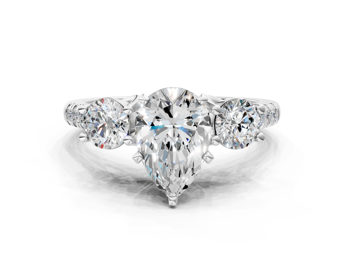 White gold Three-Stone Pear Cut Diamond Pavé Band with Four-Prong Setting_66