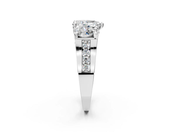 Platinum Pear-Shaped Three Stone Pave Engagement Ring Setting with Near-Equal Side Stones