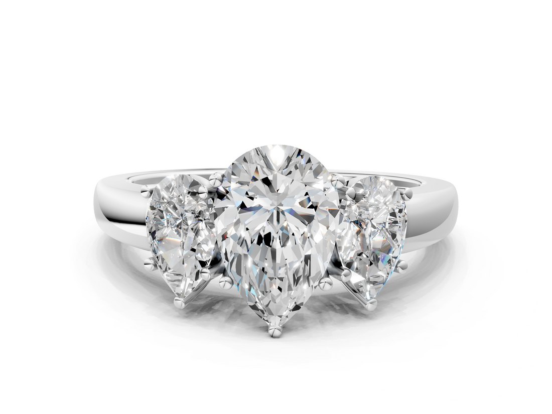 White gold Three-Stone Pear Cut Diamond Ring with Channel-Set Band and Four-Prong Setting_84