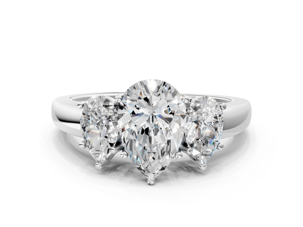 White gold Pear Cut Diamond Three-Stone Ring with Four-Prong Setting and Classic Band