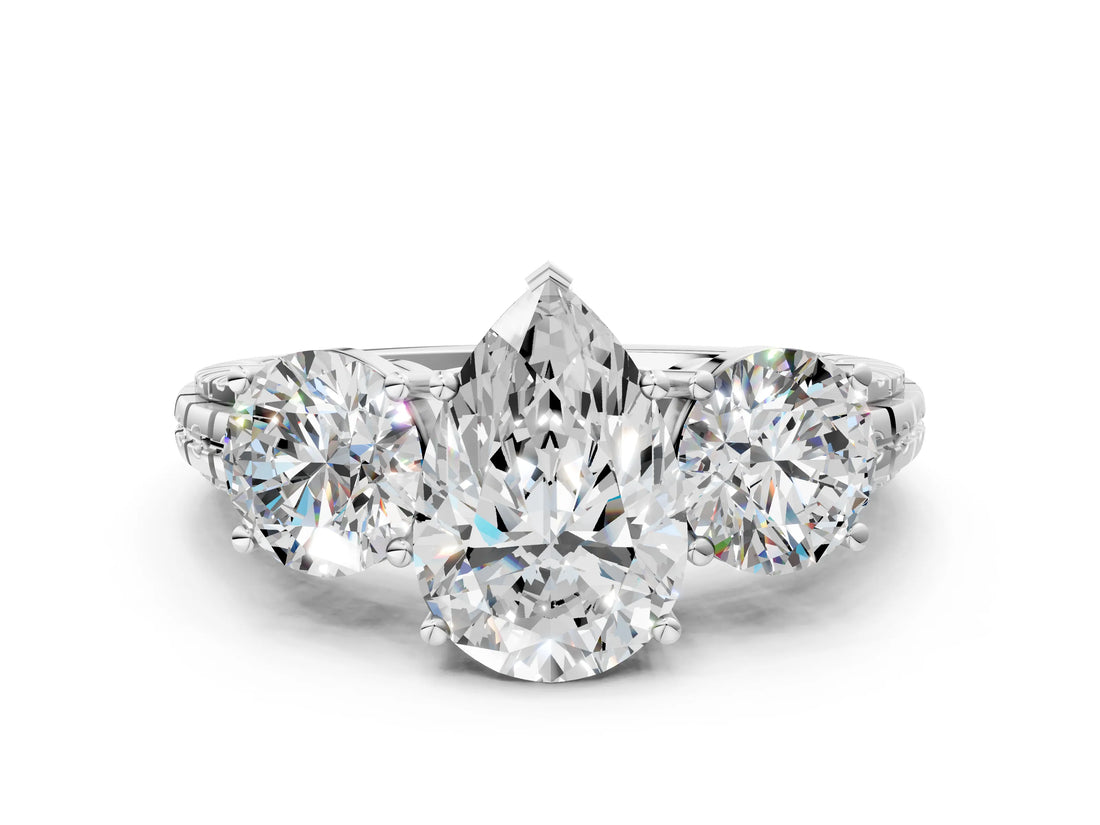 White gold Three-Stone Pear Cut Diamond Ring with Channel-Set Band and Prong Setting_6