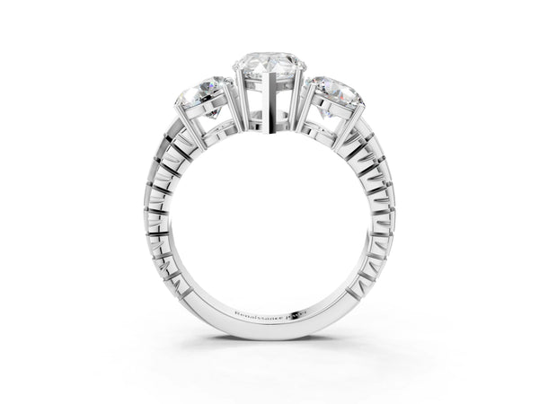 Platinum Pear-Shaped Three-Stone Engagement Ring Setting with Engraved Notched Band