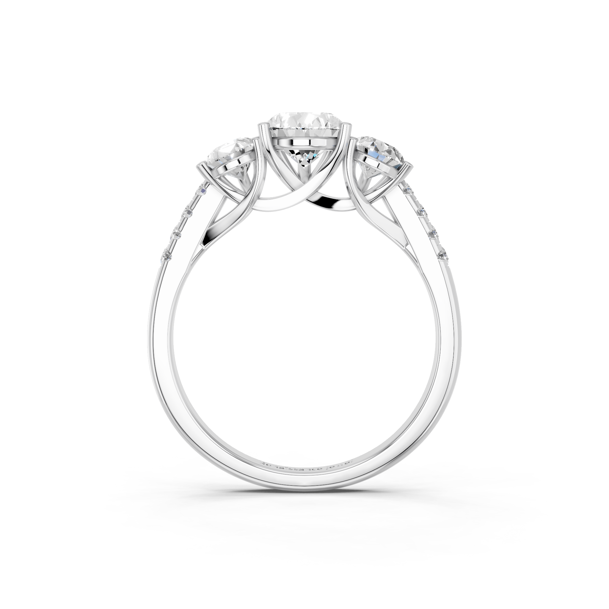 White gold Three-Stone Pear Cut Diamond Ring with Pavé Band and Prong Setting_13