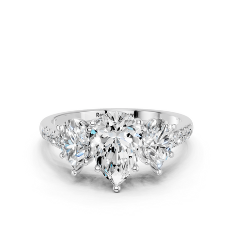 White gold Three-Stone Pear Cut Diamond Ring with Pavé Band and Prong Setting_19