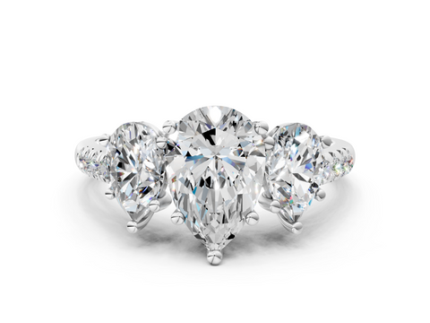 White gold Three-Stone Pear Cut Diamond Ring with Pavé Band and Prong Setting_63