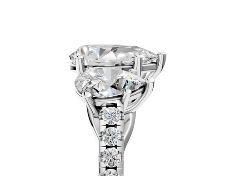 White gold Three-Stone Pear Cut Diamond Ring with Pavé Band and Prong Setting_68