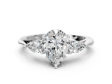 White gold Three-Stone Pear Cut Diamond Ring with Pear Side Stones in Four-Prong Setting_144