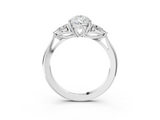White gold Three-Stone Pear Cut Diamond Ring with Pear Side Stones in Four-Prong Setting_154