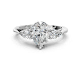 White gold Three-Stone Pear Cut Diamond Ring with Pear  Side Stones in Four-Prong Setting_16