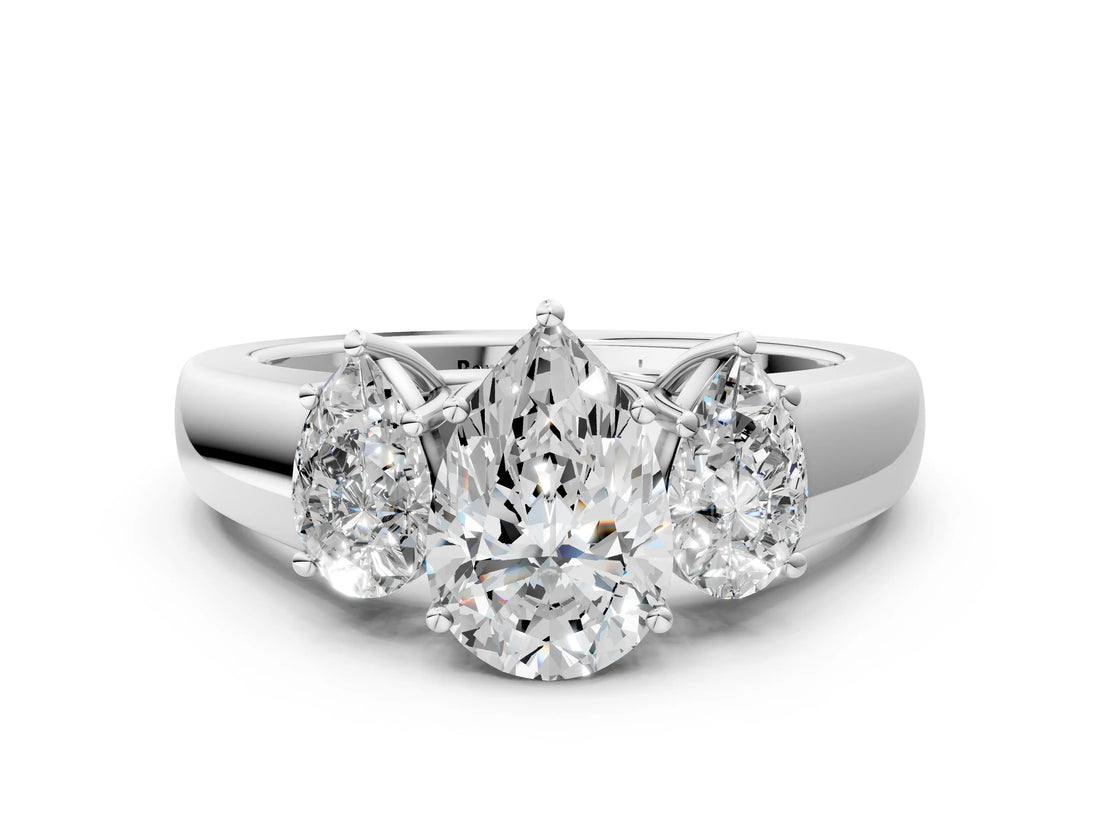 White gold Three-Stone Pear Cut Diamond Ring with Prong Setting and Classic Band_3