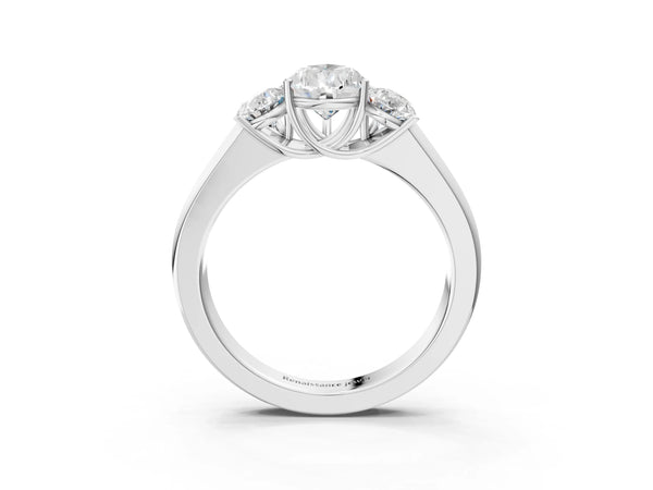 White gold Three-Stone Pear Cut Diamond Ring with Prong Setting and Classic Band