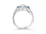 White gold Three-Stone Pear Cut Diamond Ring with Round with Aquamarine side stone Pavé Band and Prong Setting_15