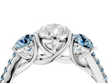 White gold Three-Stone Pear Cut Diamond Ring with Round with Aquamarine side stone Pavé Band and Prong Setting_16