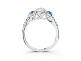 White gold Three-Stone Pear Cut Diamond Ring with Round with Aquamarine side stone Pavé Band and Prong Setting_3