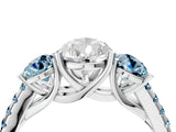 White gold Three-Stone Pear Cut Diamond Ring with Round with Aquamarine side stone Pavé Band and Prong Setting_4