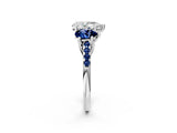 White gold Three-Stone Pear Cut Diamond Ring with Round with Blue Sapphire side stone Pavé Band and Prong Setting_14