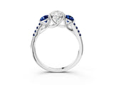 White gold Three-Stone Pear Cut Diamond Ring with Round with Blue Sapphire side stone Pavé Band and Prong Setting_15