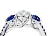 White gold Three-Stone Pear Cut Diamond Ring with Round with Blue Sapphire side stone Pavé Band and Prong Setting_16