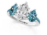 White gold Three-Stone Pear Cut Diamond Ring with Round with Blue Topaz side stone Pavé Band and Prong Setting_13