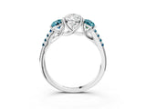 White gold Three-Stone Pear Cut Diamond Ring with Round with Blue Topaz side stone Pavé Band and Prong Setting_15