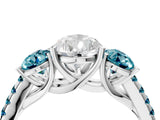 White gold Three-Stone Pear Cut Diamond Ring with Round with Blue Topaz side stone Pavé Band and Prong Setting_16