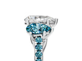 White gold Three-Stone Pear Cut Diamond Ring with Round with Blue Topaz side stone Pavé Band and Prong Setting_17