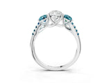 White gold Three-Stone Pear Cut Diamond Ring with Round with Blue Topaz side stone Pavé Band and Prong Setting_3