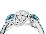 White gold Three-Stone Pear Cut Diamond Ring with Round with Blue Topaz side stone Pavé Band and Prong Setting_4