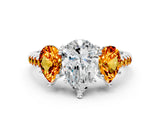 White gold Three-Stone Pear Cut Diamond Ring with Round with Citrine side stone Pavé Band and Prong Setting_24