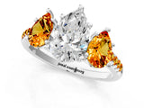 White gold Three-Stone Pear Cut Diamond Ring with Round with Citrine side stone Pavé Band and Prong Setting_25