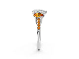 White gold Three-Stone Pear Cut Diamond Ring with Round with Citrine side stone Pavé Band and Prong Setting_26