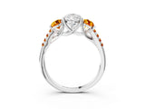 White gold Three-Stone Pear Cut Diamond Ring with Round with Citrine side stone Pavé Band and Prong Setting_27