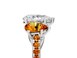 White gold Three-Stone Pear Cut Diamond Ring with Round with Citrine side stone Pavé Band and Prong Setting_29