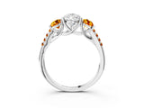White gold Three-Stone Pear Cut Diamond Ring with Round with Citrine side stone Pavé Band and Prong Setting_39