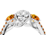 White gold Three-Stone Pear Cut Diamond Ring with Round with Citrine side stone Pavé Band and Prong Setting_40